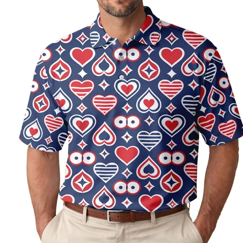 Patriotic Red White Blue Heart Motifs For Memorial Day Veterans And USA Pride Celebrations Men's Polo Shirt