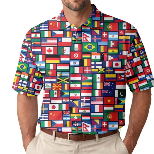 International Flag Mosaic For World Travel Adventures, Cultural Study, And History Lovers Men's Polo Shirt