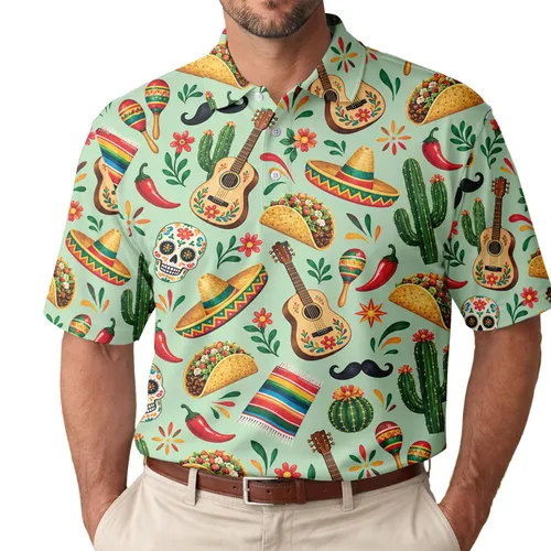Mexican Fiesta Tacos And Guitars For Cinco De Mayo Celebration Gifts, Men And Women Men's Polo Shirt