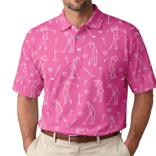 Pink Golf Swing Motifs for Weekend Fairways and Casual Course Days for Golfers Men's Polo Shirt