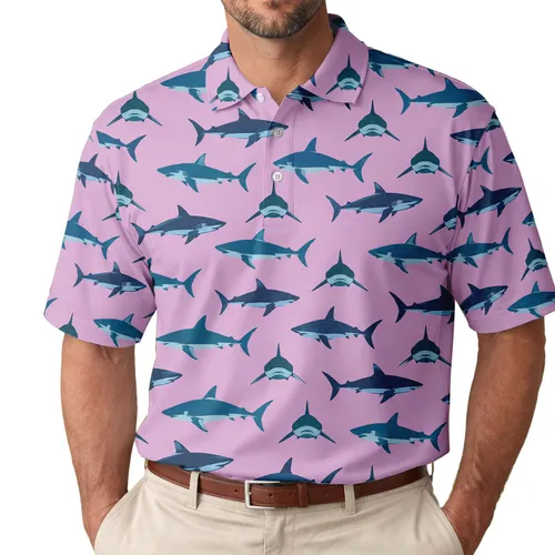Ocean Shark Silhouettes for Coastal Golf Days and Summer Seaside Adventures Men's Polo Shirt