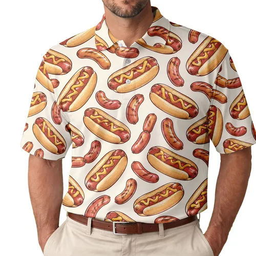 Hot Dog And Sausage Motifs For Summer Cookouts, Picnics And Relaxed Outdoor Weekends Men's Polo Shirt