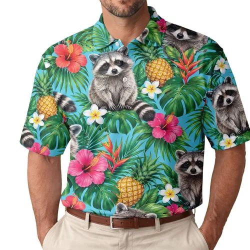 Tropical Raccoons, Hibiscus And Pineapple For Summer Golf And Vacation Fun For All Men's Polo Shirt