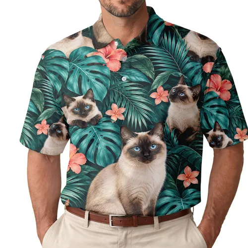 Siamese Cat Tropical Garden For Summer Golf, Resort Days, And Relaxed Cat Lover Style Men's Polo Shirt