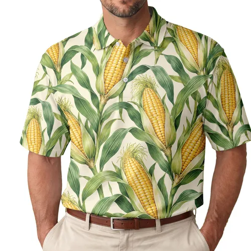 Golden Corn Cob Botanical Motif For Country Club Summer Days And Farmhouse Leisure Men's Polo Shirt