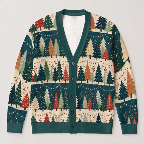 Evergreen Forest Rows for Cozy Holiday Layering and Casual Winter Style for Women All-over Print Knitted Cardigan