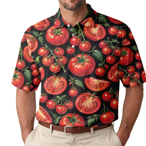 Fresh Tomato Garden Style for Golf, Tennis, and Pickleball Days, Women’s Summer Wear Men's Polo Shirt