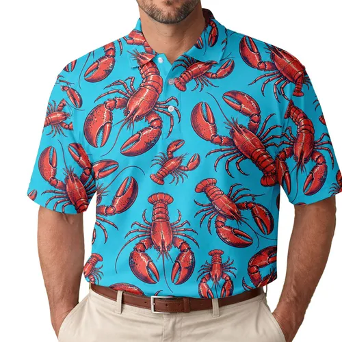 Red Lobster Coastal Motif For Summer Golf And Tennis Outings By The Water Lovers Men's Polo Shirt