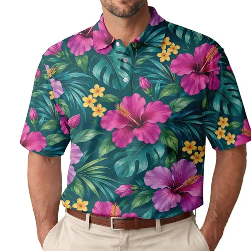 Purple Hibiscus Golf Style With Tropical Blooms For Women’s Tennis And Resort Wear Men's Polo Shirt