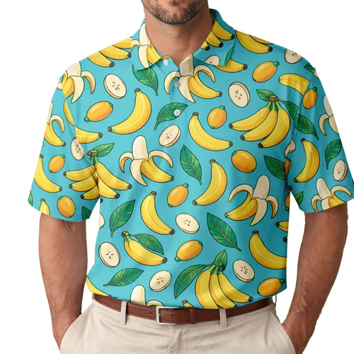 Cheerful Banana And Tropical Fruit Motifs For Sunny Summer Golf Days For Men And Women Men's Polo Shirt