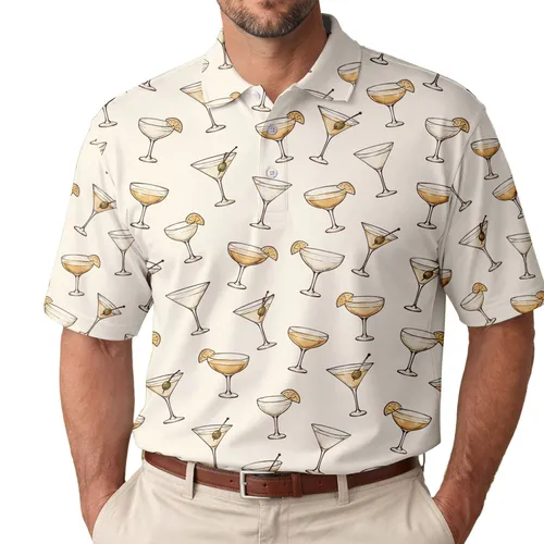 Scattered Cocktail Glasses for Summer Golf Gatherings and Relaxed Resort Leisure Style Men's Polo Shirt