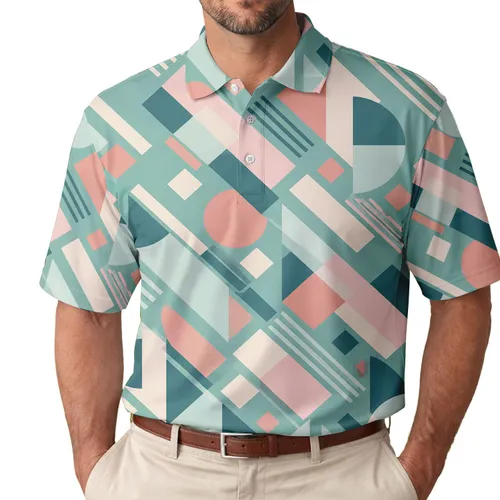 Pastel Geometric Golf Style for Summer Fairways and Resort Weekends for Modern Players Men's Polo Shirt
