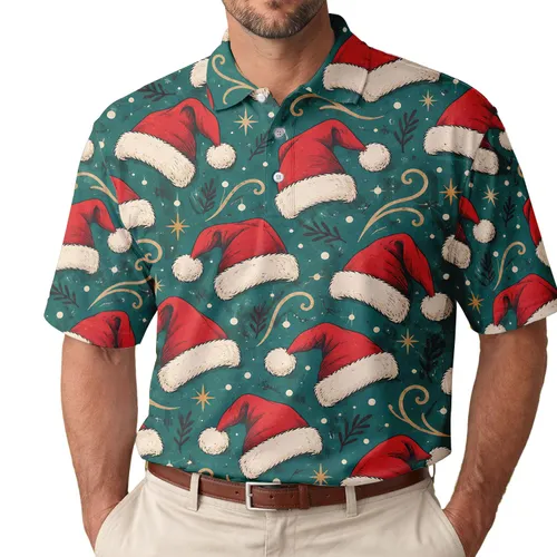 Santa Hat Holiday Golf Style Christmas Cheer for Festive Players and Merry Golf Fans Men's Polo Shirt