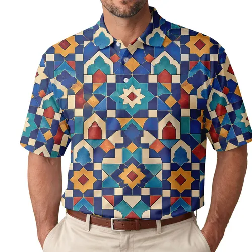 Moroccan Mosaic Geometry for Resort Travel and Weekend Golf Style for Confident Modern Men Men's Polo Shirt