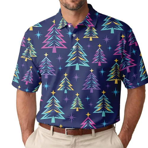 Neon Christmas Tree Holiday Fairway Spirit for Festive Winter Golfers and Party Hosts Men's Polo Shirt