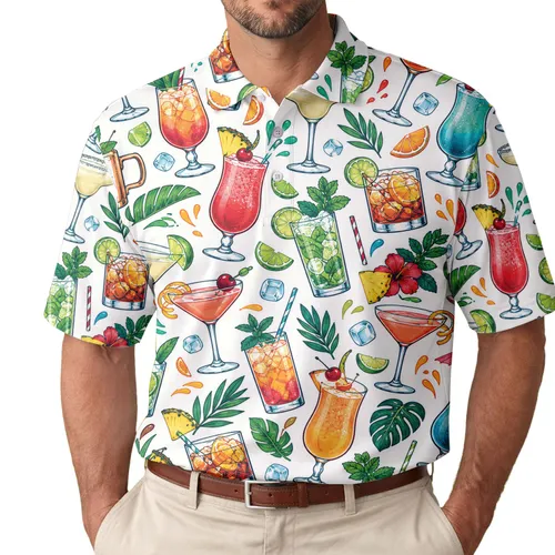 Colorful Cocktail Glasses For Summer Parties, Vacation Bars, And Relaxed Golf Fans Men's Polo Shirt