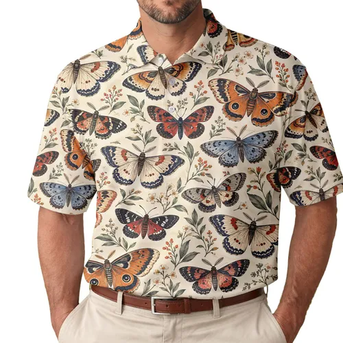 Vintage Moth Garden Motifs for Golf Days, Resort Weekends, and Nature-Loving Women Men's Polo Shirt