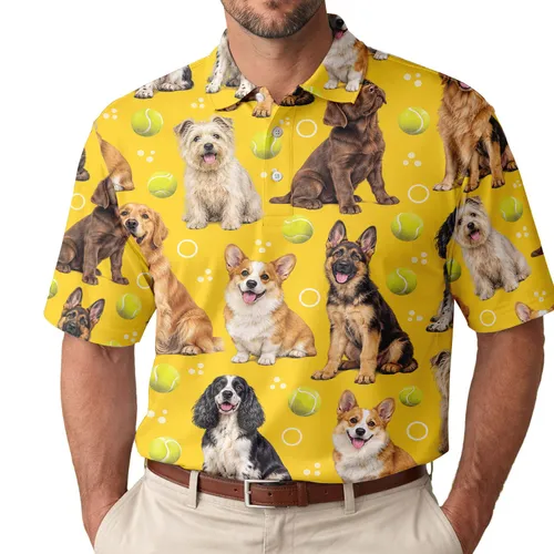 Yellow Dog Tennis Ball Leisure Style For Pet Lovers, Golf Club Days And Dog Moms Men's Polo Shirt