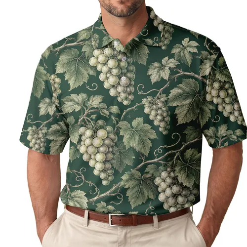Vintage Green Grape Vine Motif for Vineyard Tastings, Golf Days, and Wine Lovers Men's Polo Shirt