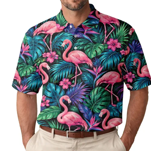 Neon Flamingo Tropical Golf Style for Resort Days and Women’s Summer Resort Getaways Men's Polo Shirt