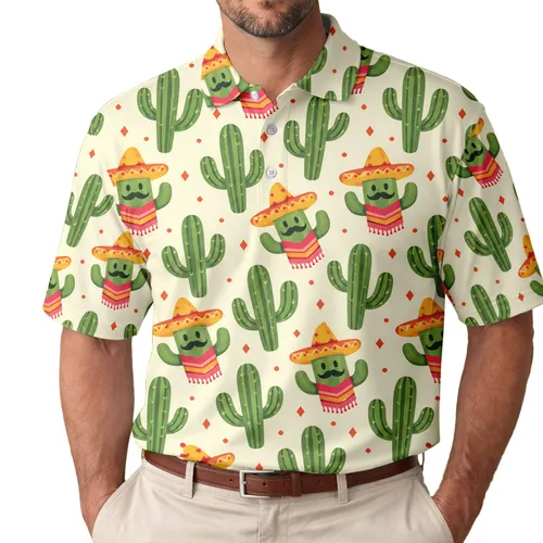 Sombrero Cactus Fiesta Motifs for Cinco de Mayo Celebrations and Sunny Golf Days Men's Polo Shirt