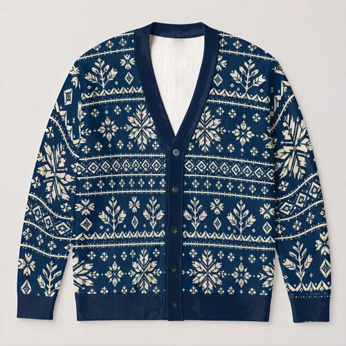 Nordic Snowflake Motifs for Cozy Winter Layering and Relaxed Everyday Menswear Style All-over Print Knitted Cardigan