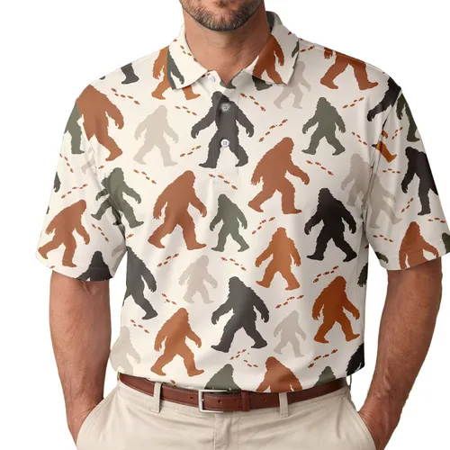 Bigfoot Silhouette Wilderness Style for Weekend Hiking and Outdoor Adventure Enthusiasts Men's Polo Shirt