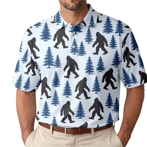 Bigfoot Sasquatch And Pine Trees For Golf Days And Outdoor Adventure Enthusiasts Gift Men's Polo Shirt