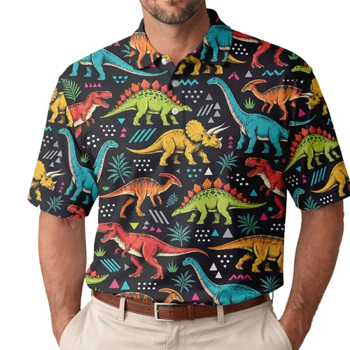 Colorful Retro Dinosaurs for Summer Golf Days and Playful Outdoor Adventures for All Men's Polo Shirt