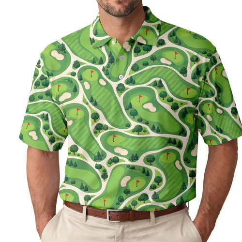 Golf Fairway And Sand Trap Motif For Summer Country Club Outings And Weekend Golfers Men's Polo Shirt