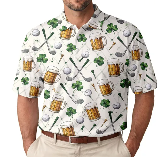 Beer Mug And Golf Club Motifs For Summer Fairways And Backyard Gatherings For Golfers Men's Polo Shirt
