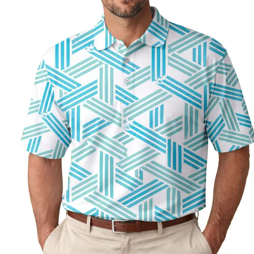 Mint Geometric Knot Lines for Golf and Pickleball Athletic Style for Active Men Men's Polo Shirt