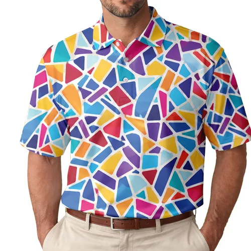 Colorful Stained Glass Mosaic Geometry for Golf and Pickleball Players, Active Men Men's Polo Shirt