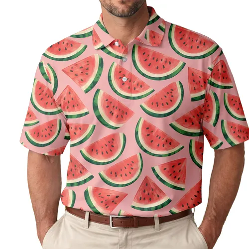 Watermelon Slices for Summer Golf and Tennis Style for Men and Outdoor Leisure Days Men's Polo Shirt