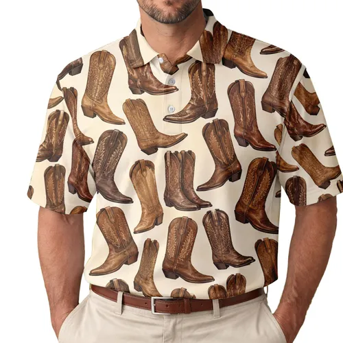 Cowboy Boots Western Ranch Style for Country Music Fans and Outdoor Weekend Wear Men's Polo Shirt
