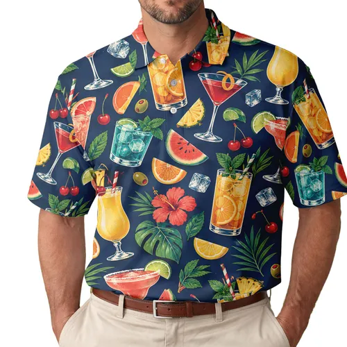 Colorful Cocktail Drinks and Citrus Accents for Resort Gatherings and Summer Leisure Men's Polo Shirt