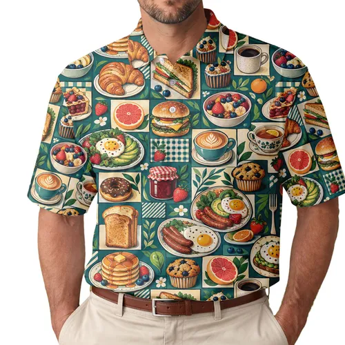 Brunch Food Icons for Weekend Dining, Golf Club Style, and Casual Foodie Entertaining Men's Polo Shirt