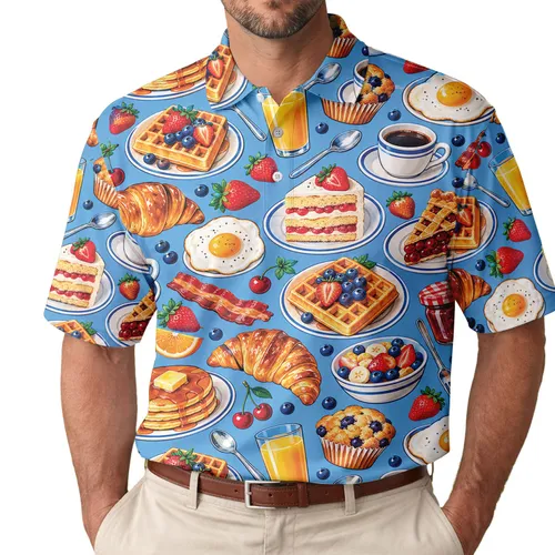 Colorful Brunch Foods for Weekend Golf and Leisure Dining, Foodie Gift for Hosts and Friends Men's Polo Shirt