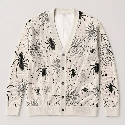 Black Spider Web Motifs for Halloween Layering and Casual Autumn Wardrobes for Women All-over Print Knitted Cardigan