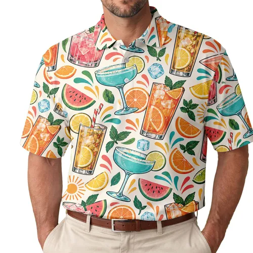 Retro Cocktail Citrus Celebration for Summer Golf, Poolside and Resort Weekend Leisure Men's Polo Shirt