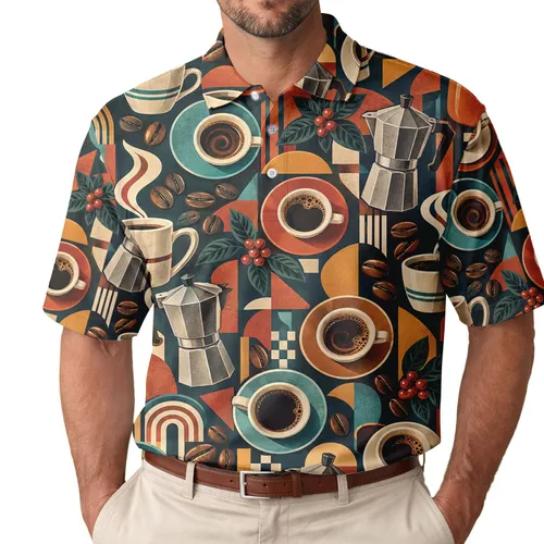 Retro Coffee Cup Collage For Cafe Days, Golf Outings, And Stylish Espresso Lovers Men's Polo Shirt