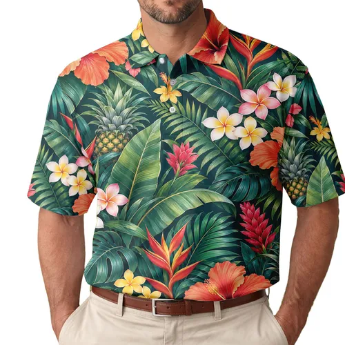 Tropical Hibiscus Floral Golf Style for Summer Tennis and Pickleball Women Players Men's Polo Shirt