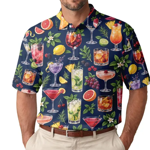 Colorful Cocktail Drink Motifs for Golf, Tennis and Pickleball Summer Style for Women Men's Polo Shirt