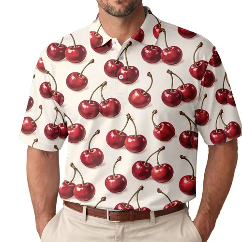 Red Cherry Fruit Motif for Summer Golf Tennis Vacation Style for Women Travelers Men's Polo Shirt