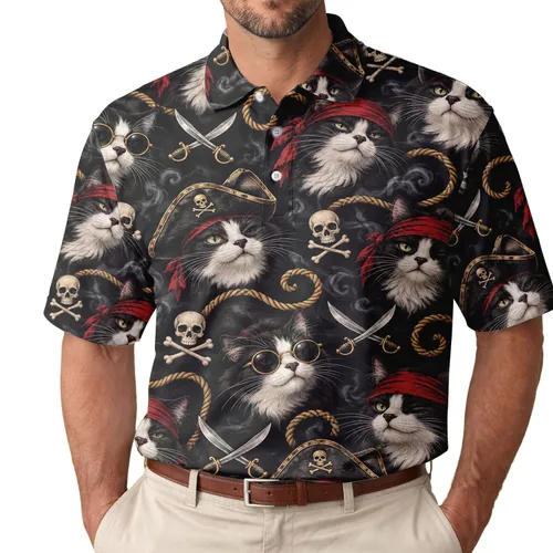 Pirate Cat Adventure For Playful Summer Golf Style And Cat Loving Women Outdoors Men's Polo Shirt