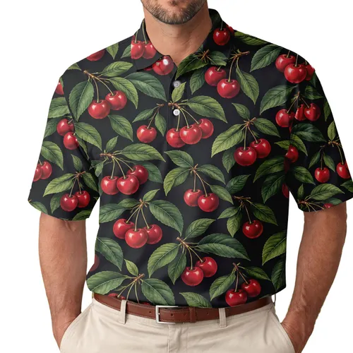Red Cherry Botanical Garden Style for Golf Days and Summer Resort Outings, Women Men's Polo Shirt