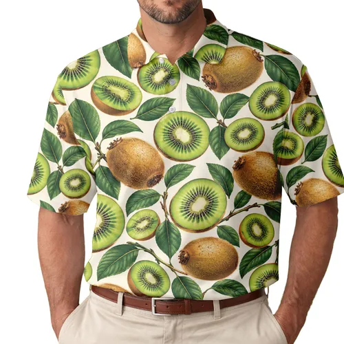 Kiwi Fruit Tropical Golf Style for Summer Resort Days and Women Who Love Fresh Color Men's Polo Shirt