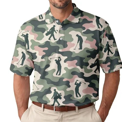 Golf Silhouette Camouflage for Fairway Days and Relaxed Weekend Clubhouse Style Men's Polo Shirt