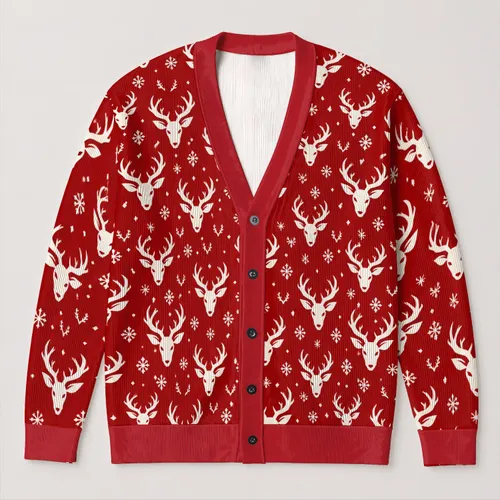 White Reindeer Holiday Motif for Festive Family Gatherings and Cozy Winter Layering All-over Print Knitted Cardigan