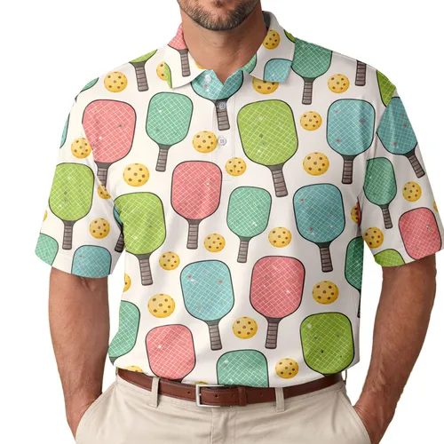 Pastel Pickleball Paddles and Balls for Summer Court Days and Tournament Play for Women Men's Polo Shirt